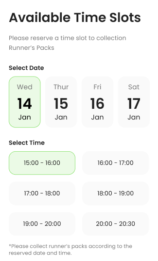 Reservation for Runner’s Pack Collection